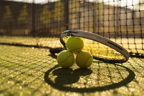 Tennis racket and balls