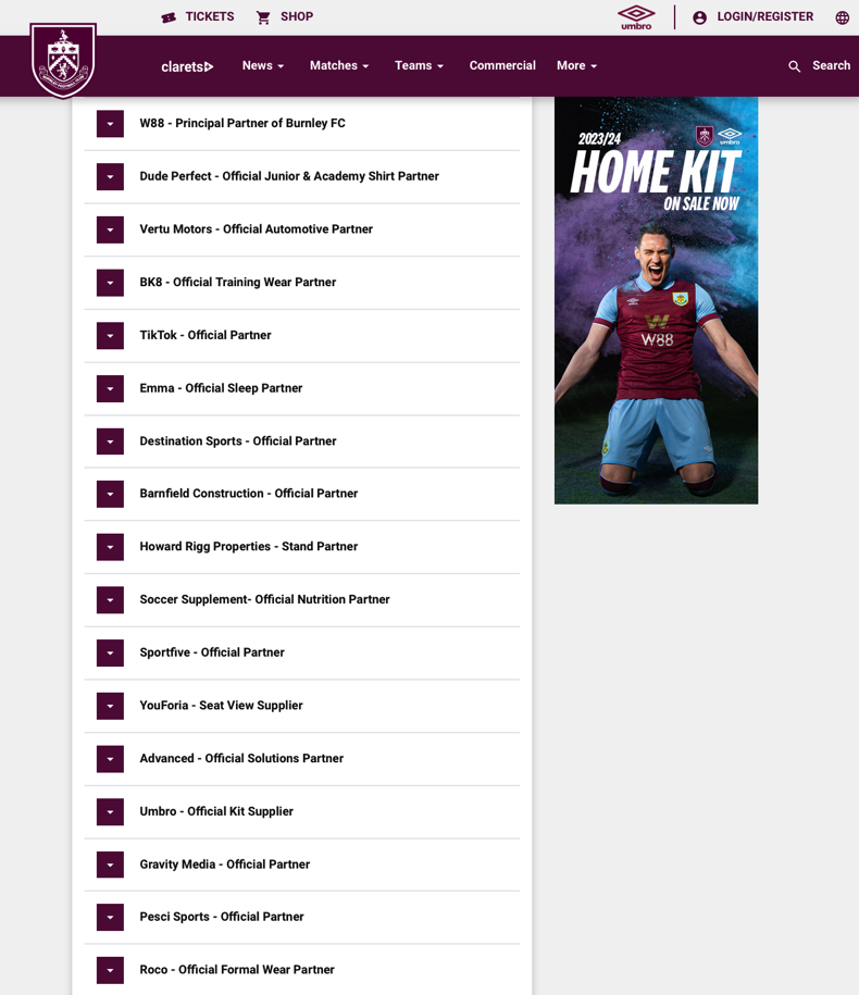 Burnley FC sponsor list