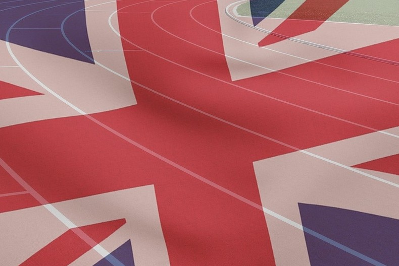 UK Flag Against Running Track Bend